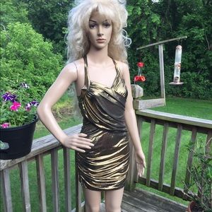 Gold Lame Clubbing Party Cocktail Dress Size M